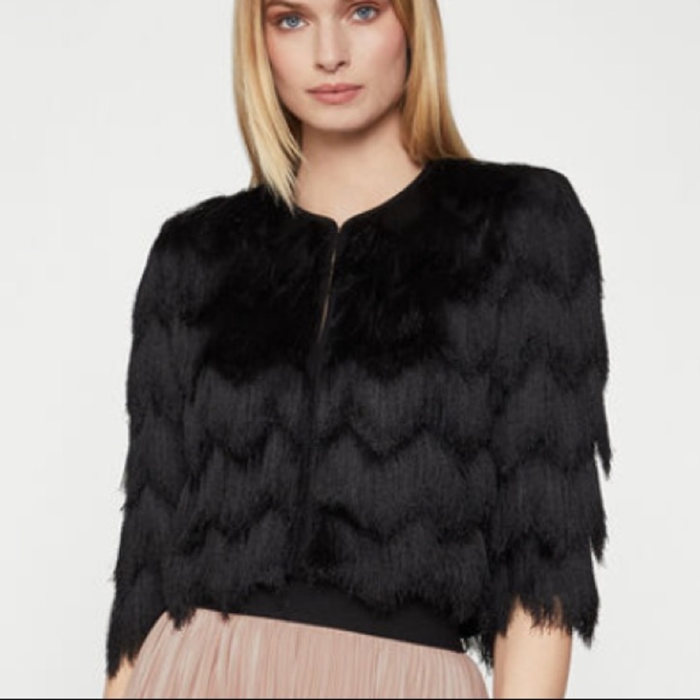 NWT Jill Stuart blk fringe glam jacket cape poncho - Picture 2 of 4
